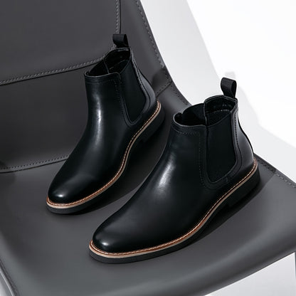 Men's Solid Classical Chelsea Boots With PU Leather Uppers, Men's Slip On Dress Boots For Business Occasions, Men's Office Daily Footwear