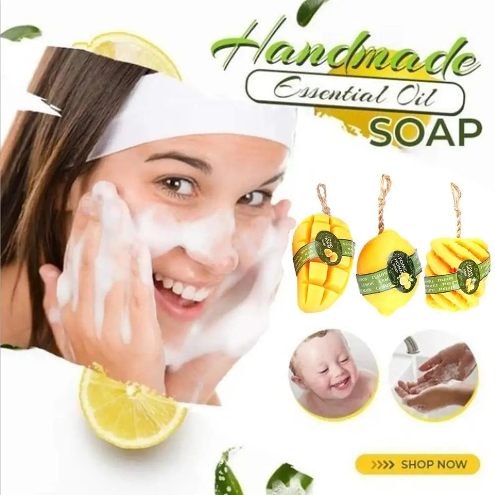 100% Natural Mango/Pineapple/Lemon Fruit Oil Handmade Soap Whitening Skin Hand Cleanser Wash Soap Face Body Care