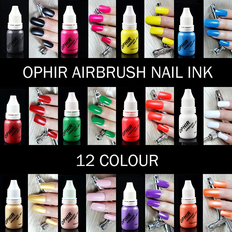 OPHIR Water Base Airbrush Nail Ink Acrylic Paint for Nail Art Polish 10ML/Bottle Airbrush Nail Paint 30 Colors for Choose TA098