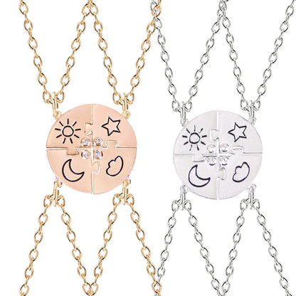 3/4 Pcs Star Moon Chain Best Friend Pendant Necklace Bff Sister Friendship Choker Men And Women Party Jewelry Accessories Gift