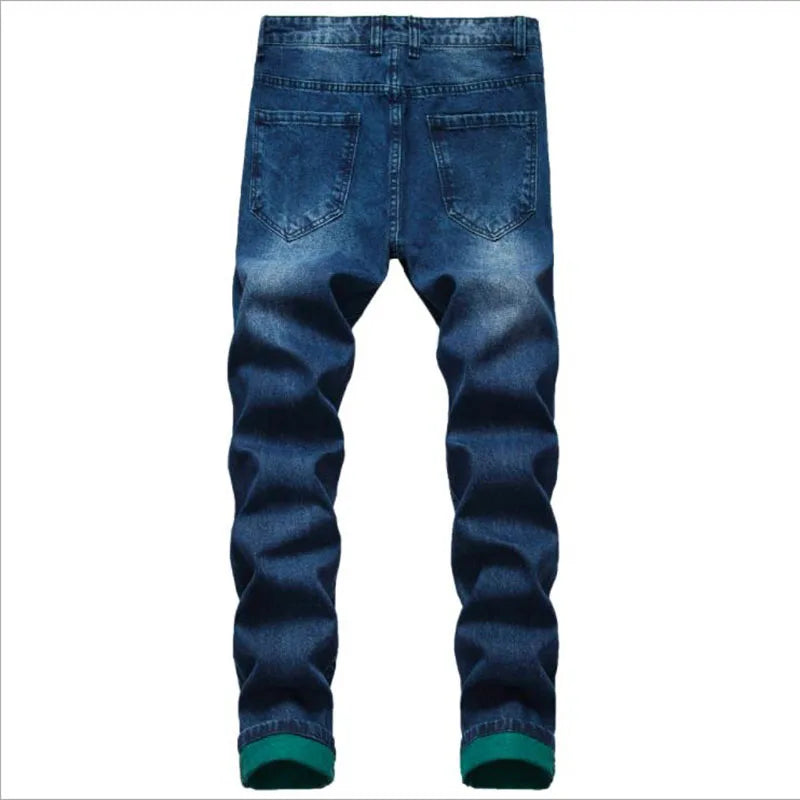 2021 Men's Ripped Jeans Autumn Designer Slim Fit Black Blue Denim Pants Male Jeans Distressed Destroyed Trousers