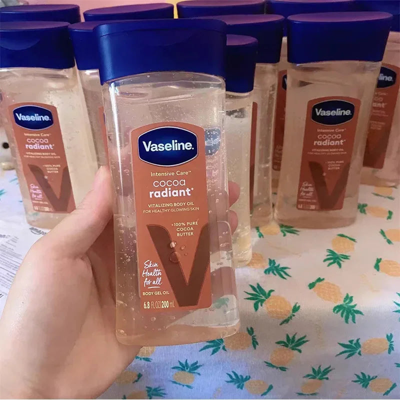 200ML Vaseline Body Oil Cocoa Moisturizing Gel Oil Hydrates Aloe Vera Extract Smooth Skin Anti-wrinkle Vitamin C Essential Oil