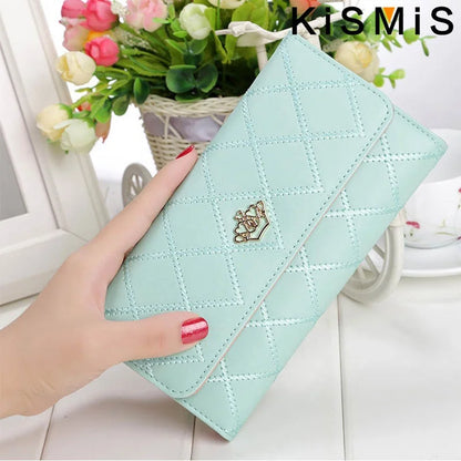 KISMIS Wallets for Women Cute Pink Pocket Womens Wallets Purses Plaid PU Leather Long Wallet Hasp Phone Bag Money Coin Pocket Ca