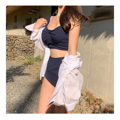 2023 Woman Two-Piece Set Triangle BikiniS High Waist Swimsuit Korean Women's Solid Bikini Hot Spring Bathing Suit