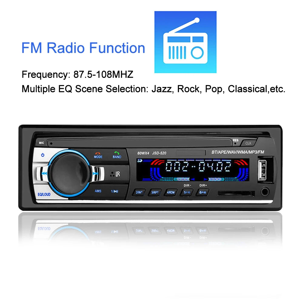 1 Din MP3 Player 12 V Black Hands-free Calling Car Stereo Receiver Automotivo Radio Bluetooth FM/USB/SD Card/AUX Input
