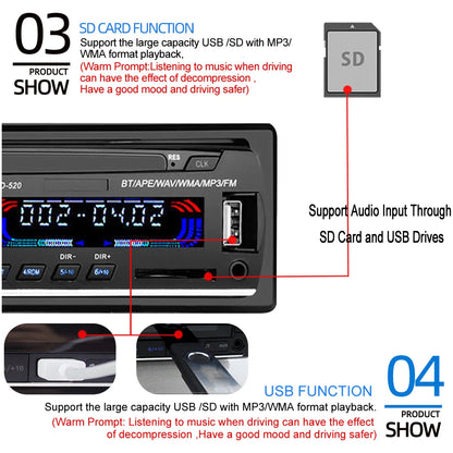 1 Din MP3 Player 12 V Black Hands-free Calling Car Stereo Receiver Automotivo Radio Bluetooth FM/USB/SD Card/AUX Input