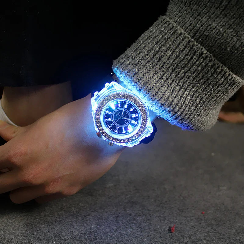 Women's LED Flash Luminous Watch Personalized Rhinestone Silica gel Child Students Lovers Jellies Boy Girl Trend Watches Light