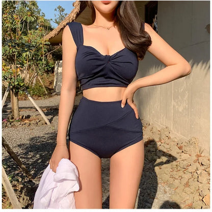 2023 Woman Two-Piece Set Triangle BikiniS High Waist Swimsuit Korean Women's Solid Bikini Hot Spring Bathing Suit
