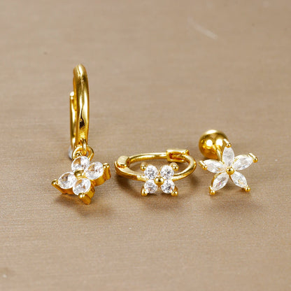 3PCS Stainless Steel Zircon Flower Pendant Hoop Earrings Set for Women Simple Huggies Cartilage Earring Piercing Jewelry aretes