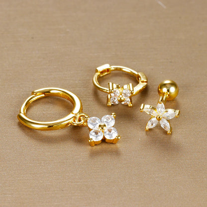 3PCS Stainless Steel Zircon Flower Pendant Hoop Earrings Set for Women Simple Huggies Cartilage Earring Piercing Jewelry aretes