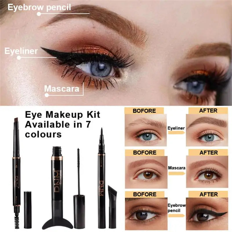 DNM 3PCS Eye Set 7Colors Long Lasting Waterproof Eyeliner Mascara Eyebrow Pencil Set  Makeup Kit Fashion Cosmetics Beauty Tools