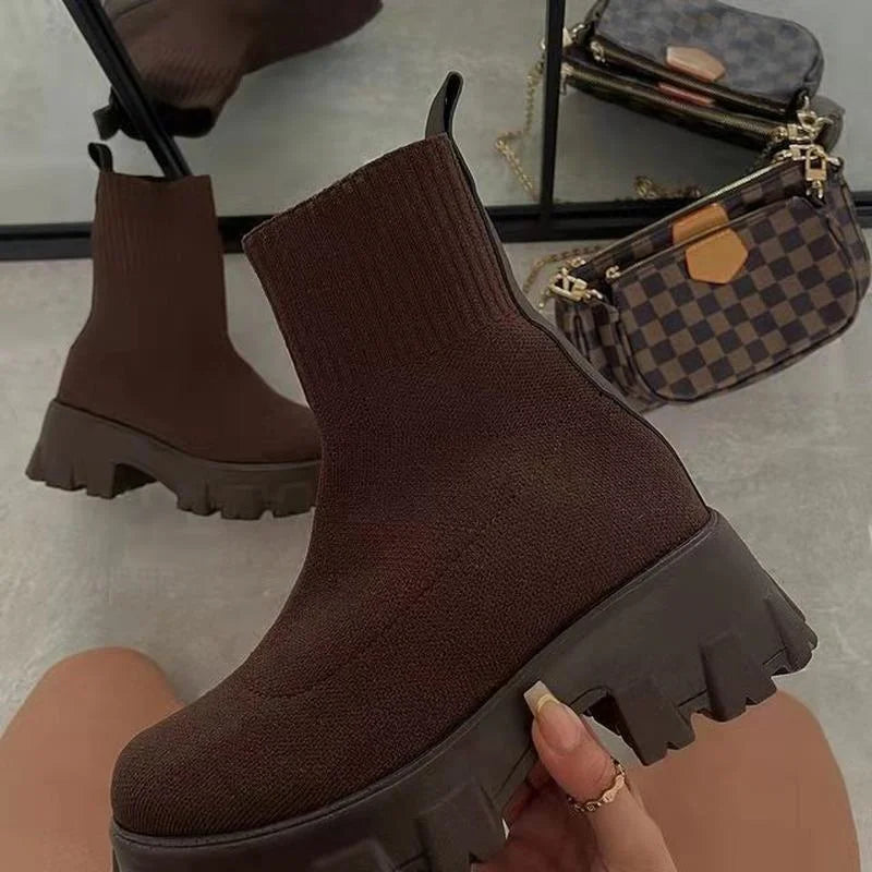 Women Boots Autumn Winter Boots Slip on Knitted Socks Shoes Women 2022 Platform Boots with Heels Botas De Mujer Female Botines
