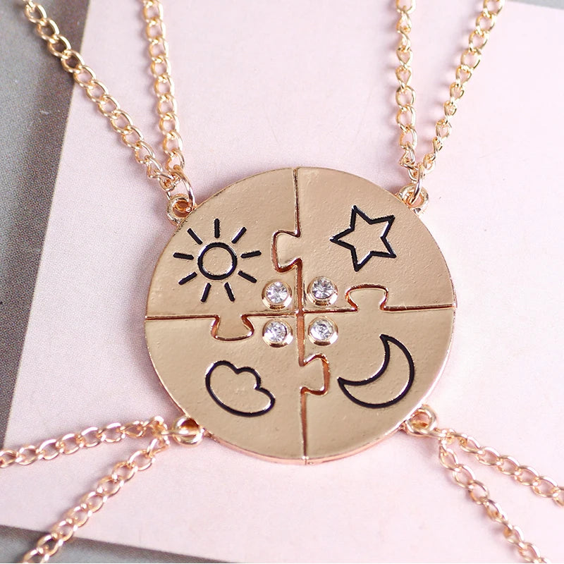 3/4 Pcs Star Moon Chain Best Friend Pendant Necklace Bff Sister Friendship Choker Men And Women Party Jewelry Accessories Gift