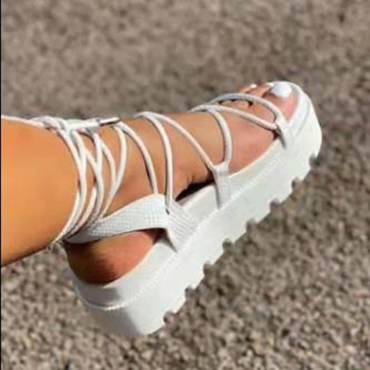 Fashion Woman Gladiator Sandals Ladies Wedge Shoes Female Lace Up Platform Shoes Women Cross Straps Boots Thick Bottom Sandals