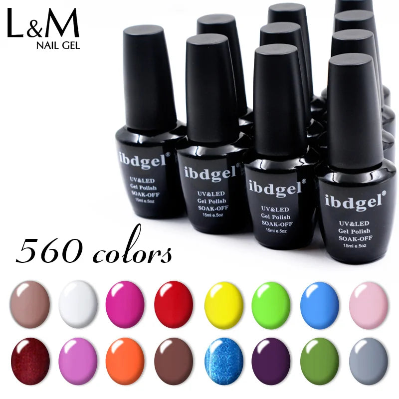 Ibdgel 12 Colors 15ML Nail Gel Polish Nail Accessories Semi-permanent Varnish Nail Art Nail Soak Off LED UV Gel Nail Venalisa