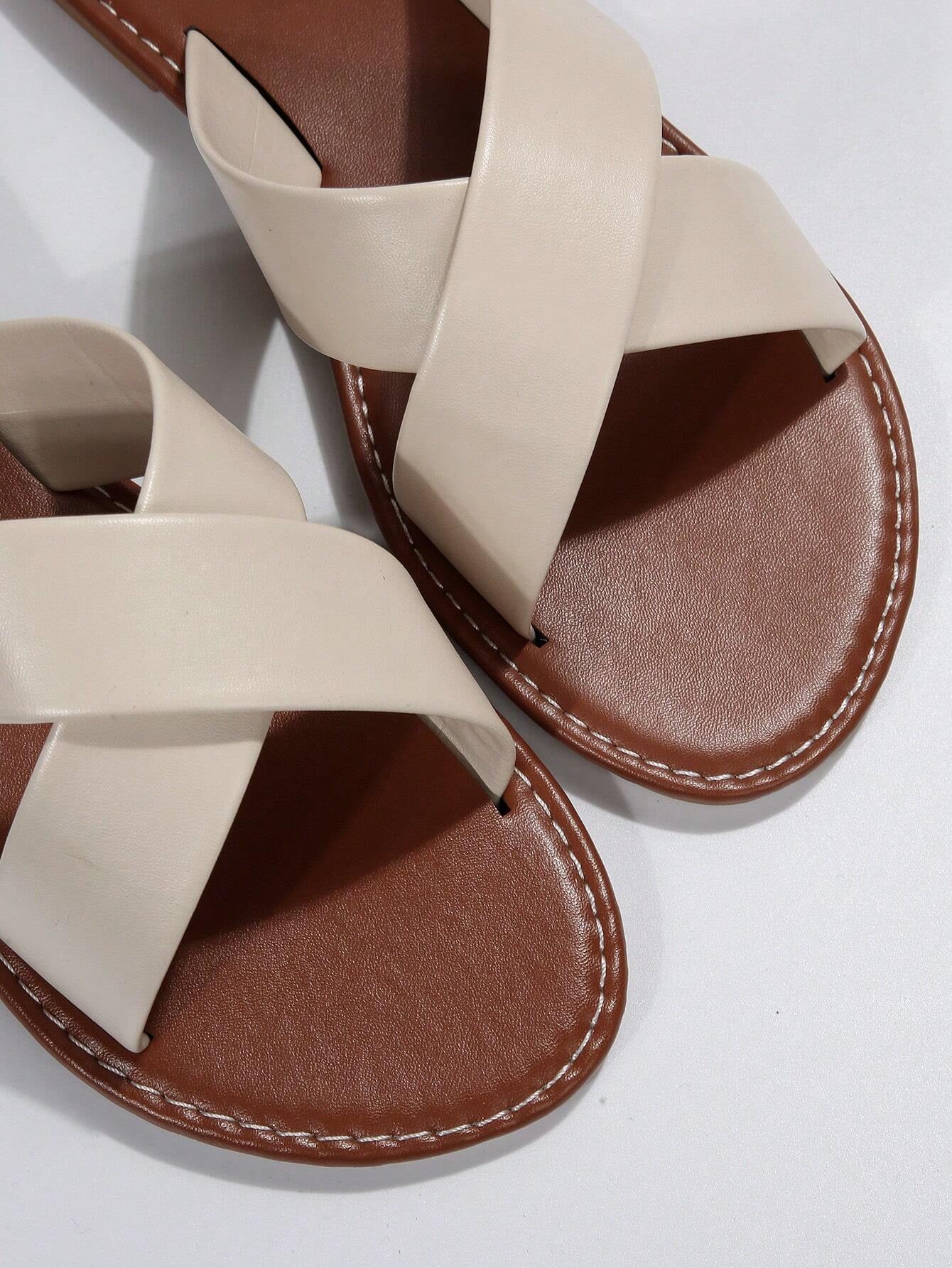 Elegant White Slide Sandals for Women, Minimalist Cross Strap Sandals
